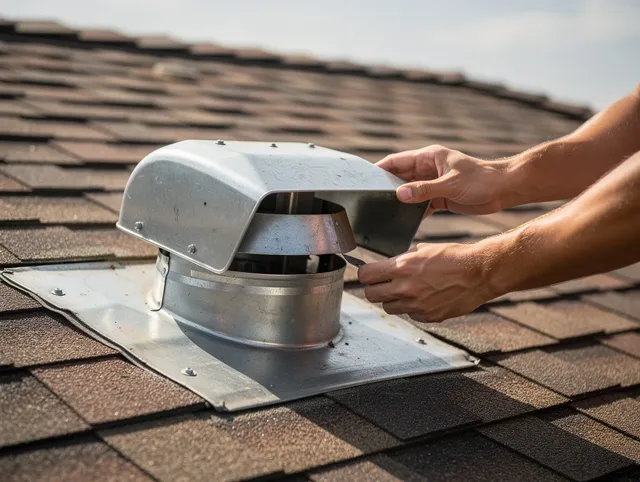 Walnut Park Dryer Vent Cleaning certified technician safely cleaning a roof-mounted dryer vent in Walnut Park