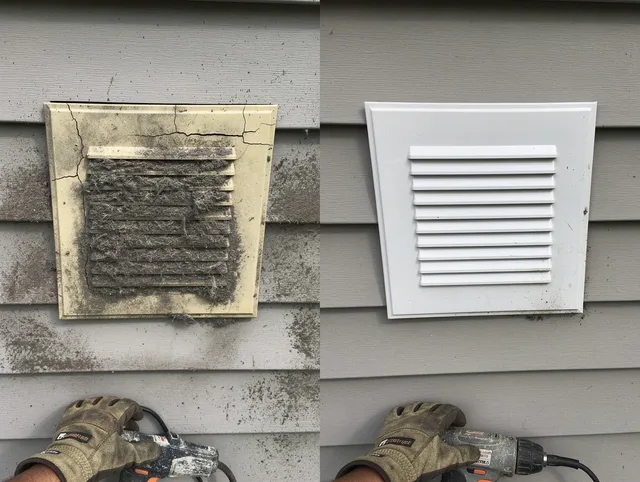 Walnut Park Dryer Vent Cleaning technician installing high-quality dryer vent cover at a residential property in Walnut Park