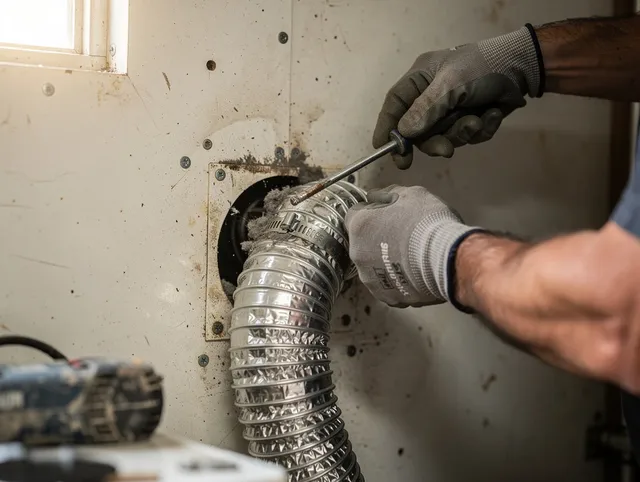 Walnut Park Dryer Vent Cleaning technician performing precise dryer vent hose installation in Walnut Park